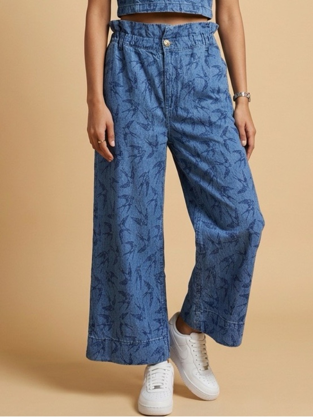 PINKO Wide Leg Cropped Pants Bird Motif